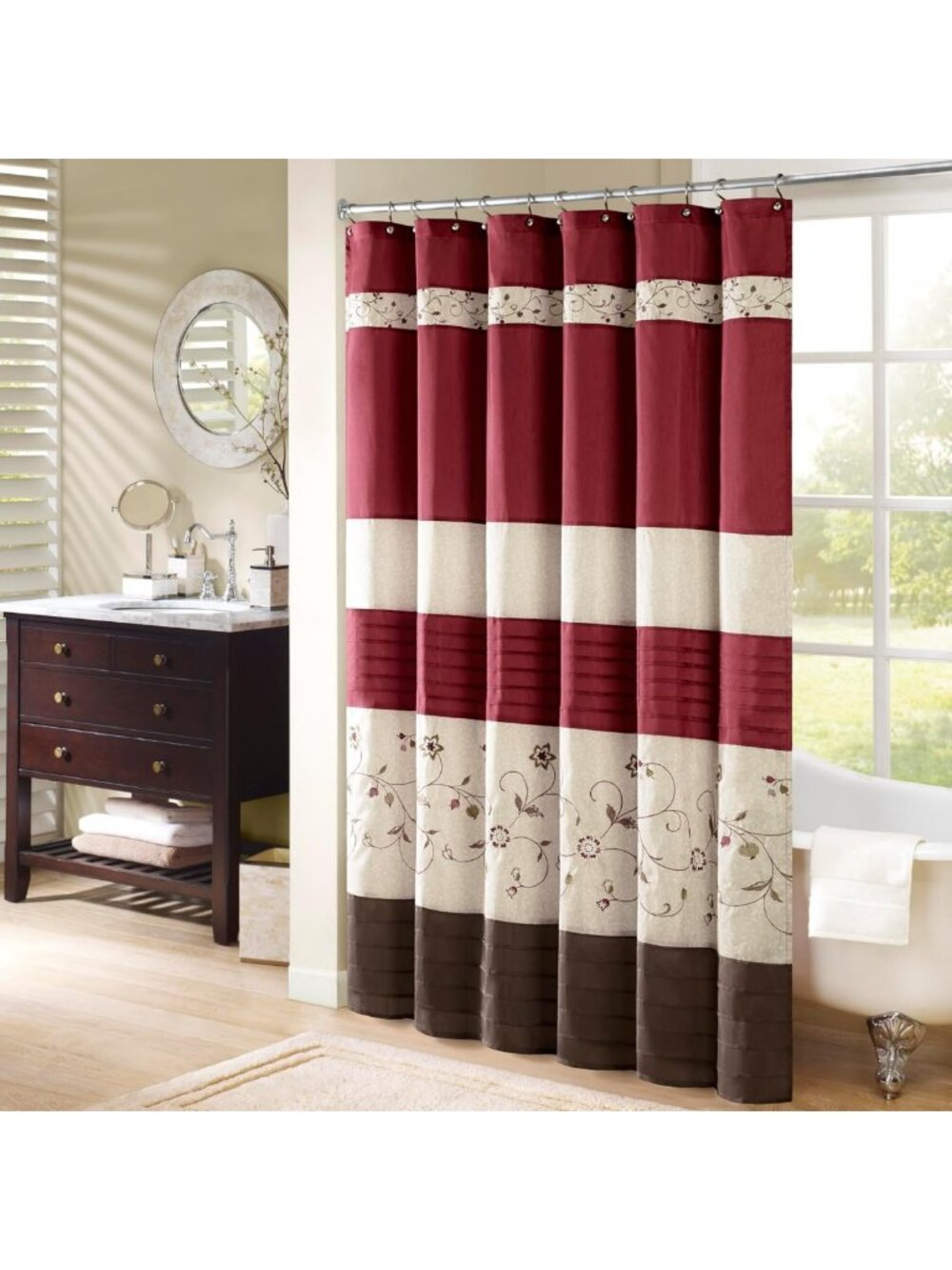 Elegant Red Shower Curtain for Bathroom, 72x72, Soft Fabric, Modern Design